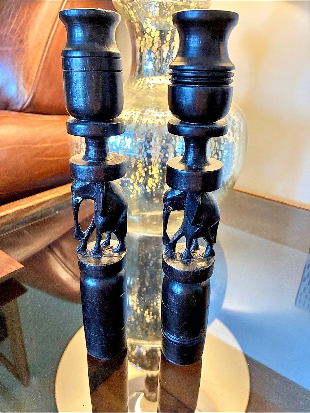 Hand Carved Vintage African Candle Holders